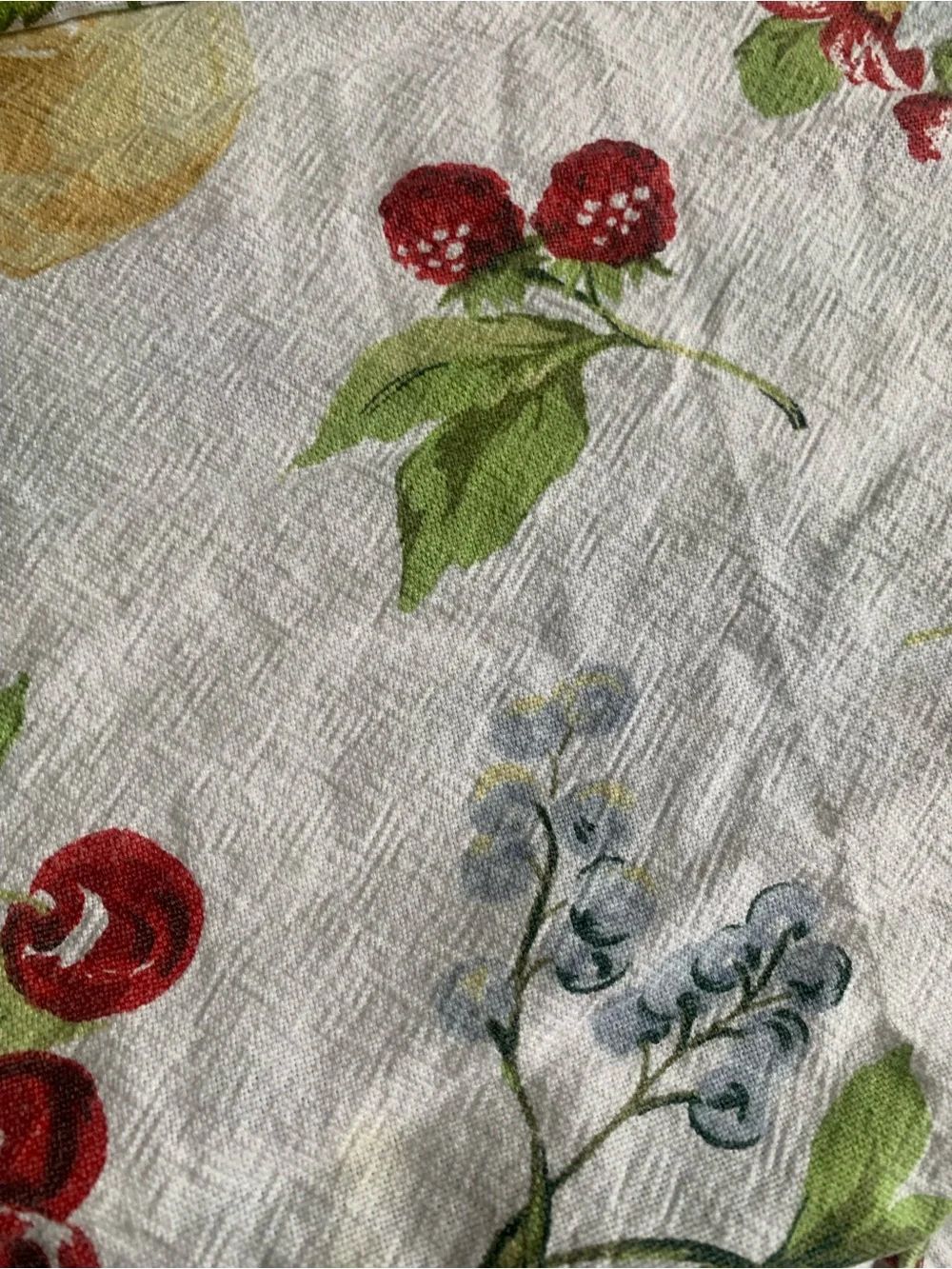Vintage Cottagecore Fruit and Floral 100% Cotton Tablecloth Lemons cherries